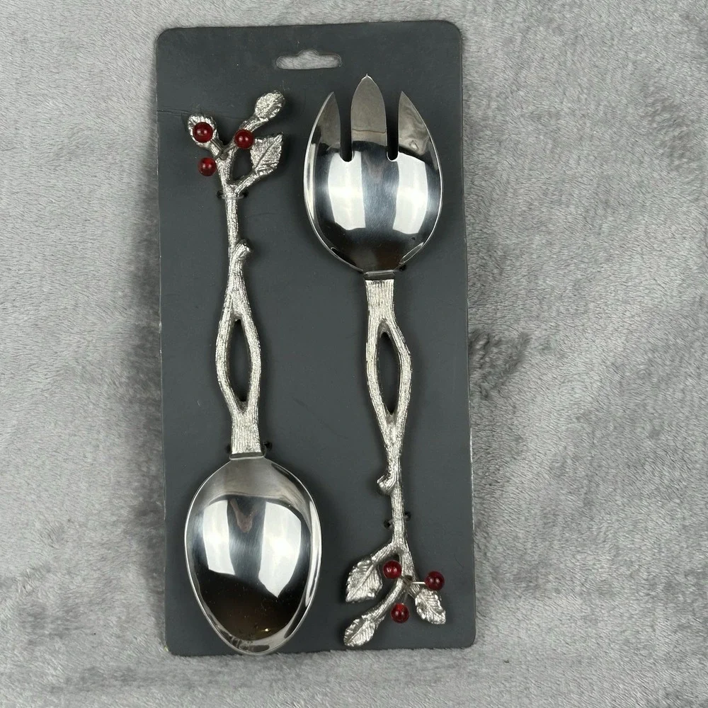 Festive Salad Serving Set Holiday Holly Berry Design Festive New Old Stock